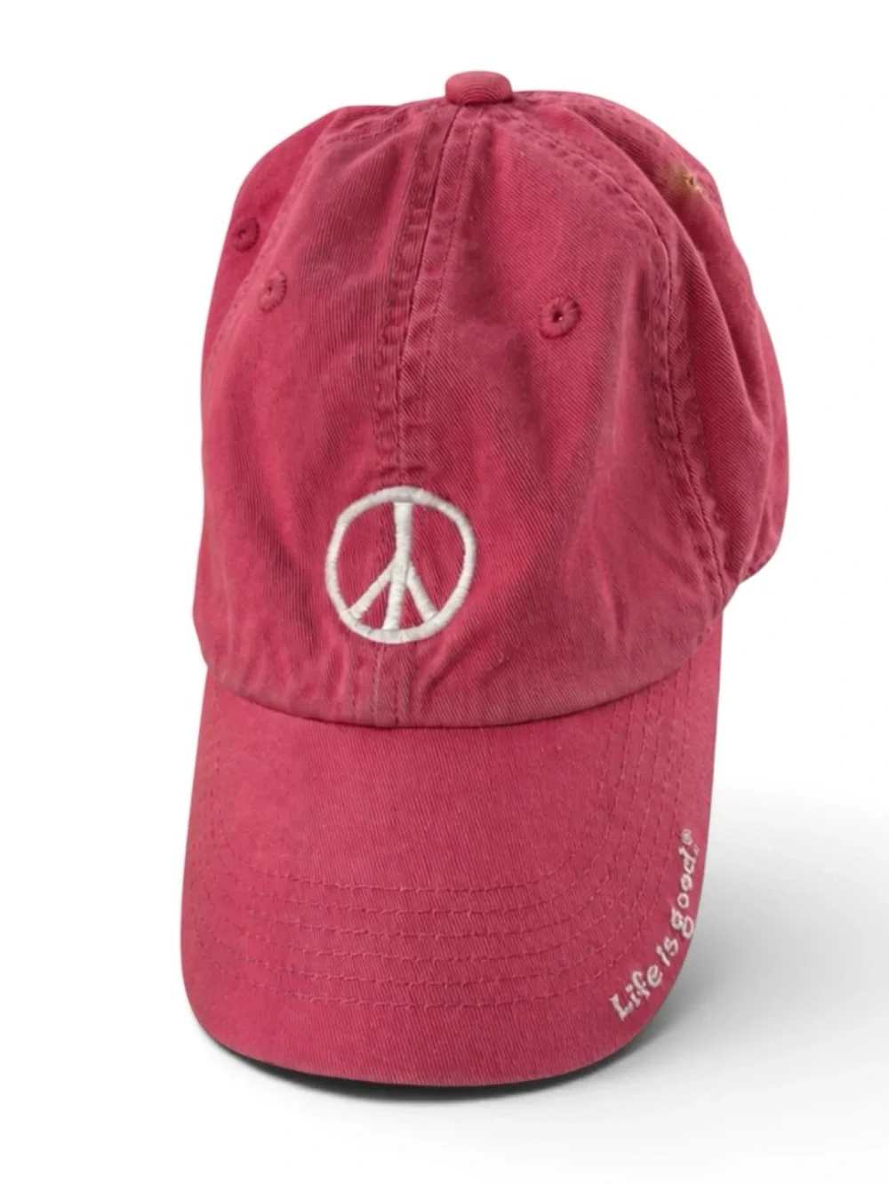 Life Is Good Washed Rose / Pink Baseball Hat White Peace Sign Cap 100% Cotton